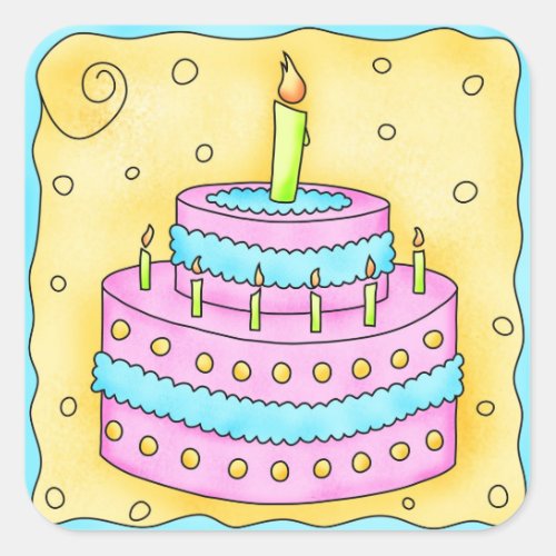 Happy Birthday Pink Cake Sticker 1st