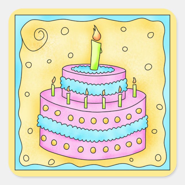 Happy Birthday Pink Cake Sticker 1st (Front)