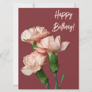 Happy birthday pink carnation vintage floral boho holiday card