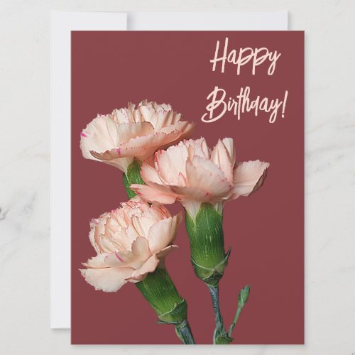 Happy birthday pink carnation vintage floral boho  holiday card