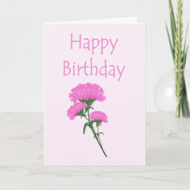 Happy Birthday Pink Carnations Card (Front)