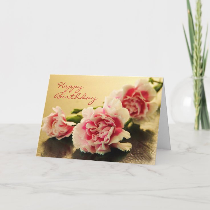 Happy Birthday Pink Carnations Floral Card Zazzle