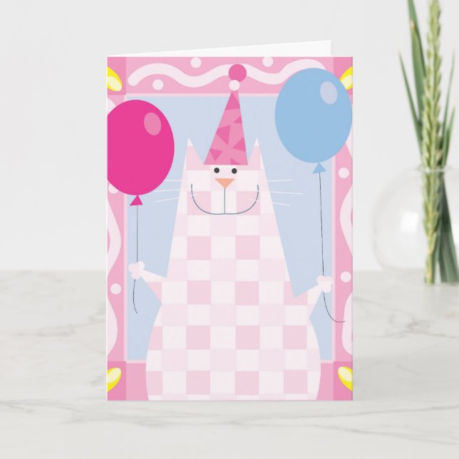 Happy Birthday Pink Cat Card (Front)