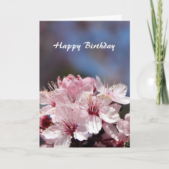 Happy Birthday pink cherry flowers card (Front)