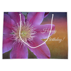 Happy Birthday Pink Clematis Large Gift Bag