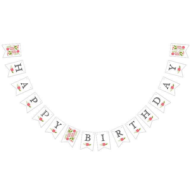 Happy Birthday pink coral flowers cute floral Bunting Flags (All)