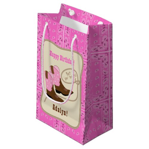 Happy Birthday Pink Cowgirl Boots  Bandana Small Gift Bag