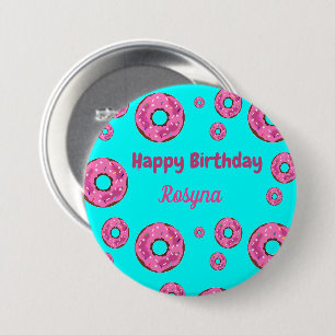 Happy Birthday pink cream donuts blue Button