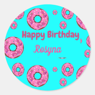 Happy Birthday pink cream donuts blue Classic Round Sticker