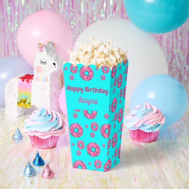 Happy Birthday pink cream donuts blue Favor Boxes (Party)