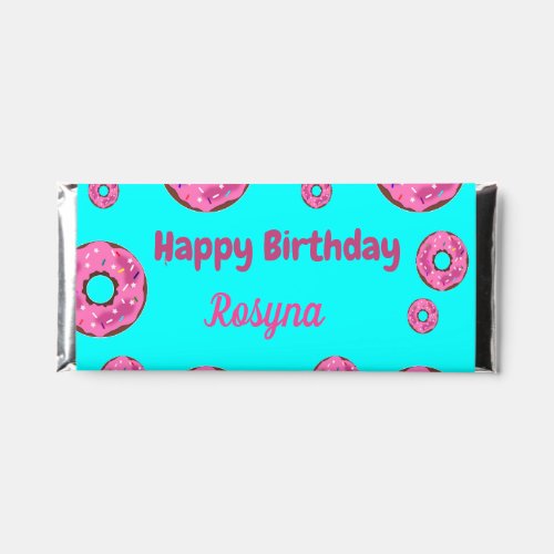 Happy Birthday pink cream donuts blue Hershey Bar Favors