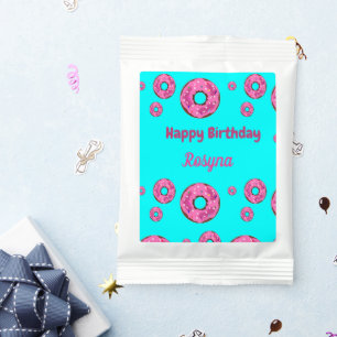Happy Birthday pink cream donuts blue Hot Chocolate Drink Mix
