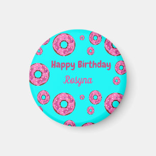 Happy Birthday pink cream donuts blue Magnet