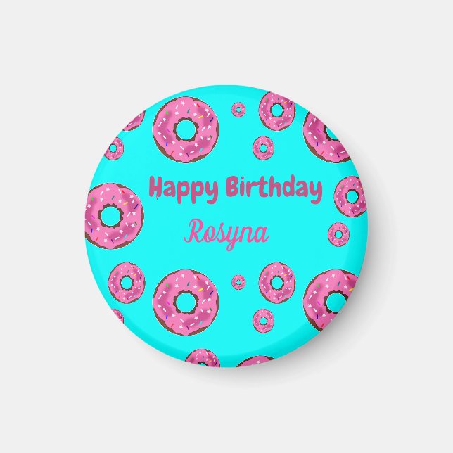 Happy Birthday pink cream donuts blue Magnet (Front)