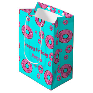 Happy Birthday pink cream donuts blue Medium Gift Bag