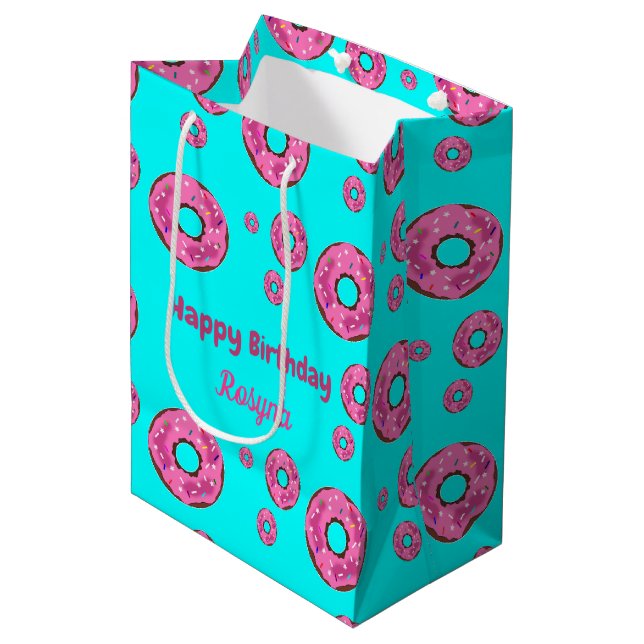 Happy Birthday pink cream donuts blue Medium Gift Bag (Front Angled)