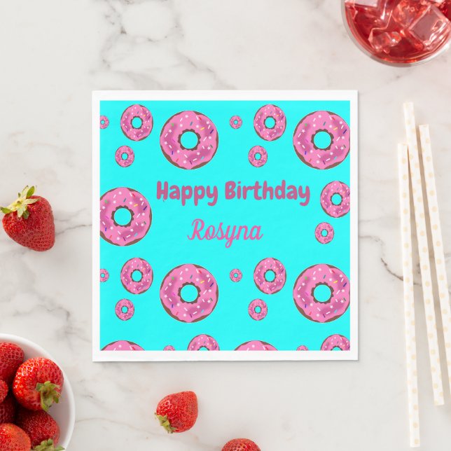Happy Birthday pink cream donuts blue Napkins (Insitu)