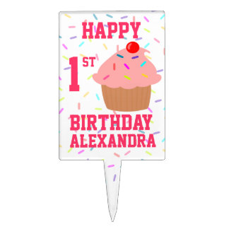 Happy Birthday Pink Cupcake and Sprinkles Cake Topper