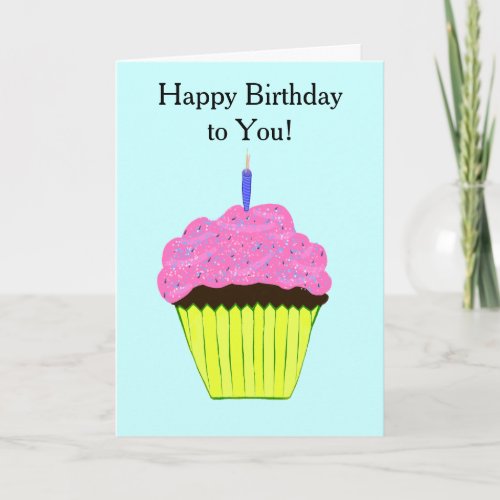 Happy Birthday Pink Cupcake Balloons Card