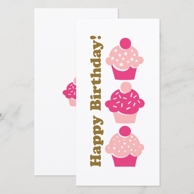 Happy Birthday Pink Cupcake Card (Front/Back)