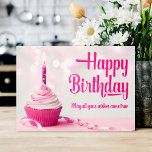 Happy Birthday Pink Cupcake Greeting Card<br><div class="desc">Girly-Girl-Graphics at Zazzle: Customizable Stylish Modern Pink Cupcake Happy Birthday Quote Typography Greeting Card Horizontal 7" x 5" x 300 ppi (much clearer and sharper than the fuzzy 72 ppi online image representation) for the friends or family you love. Feel free to personalize and make uniquely your own. #girls #boys...</div>