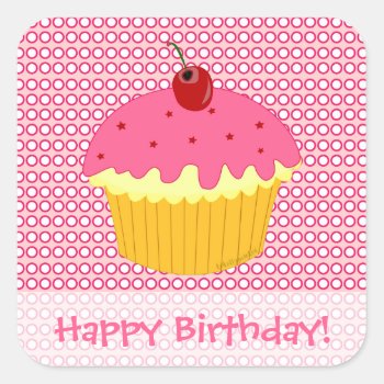 Happy Birthday! Pink Cupcake Stickers by totallypainted at Zazzle