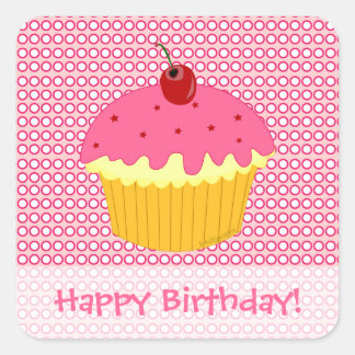 Happy Birthday! Pink Cupcake Stickers