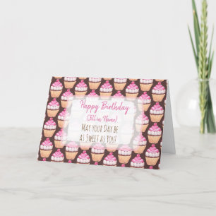 Happy Birthday Pink Cupcakes Personalized Card