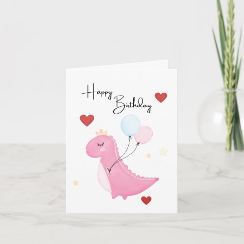Happy Birthday Pink Dino Dinosaur Card