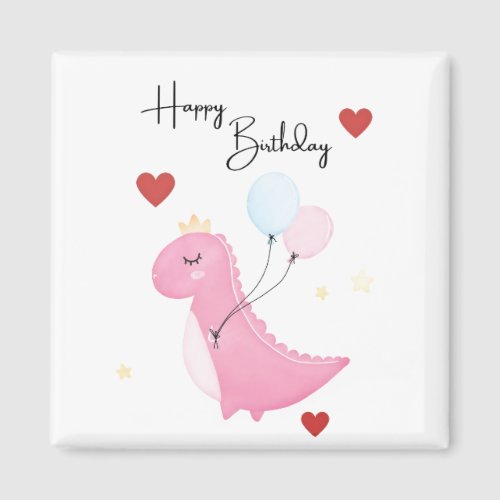 Happy Birthday Pink Dino Dinosaur Refrigerator  Magnet