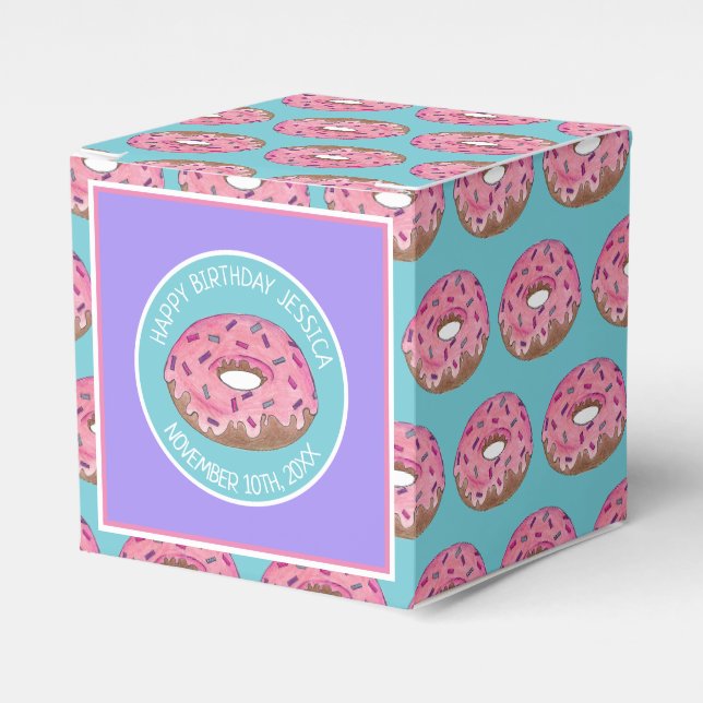 Happy Birthday Pink Donut Doughnut Bday Girl Paper Favor Boxes (Front Side)