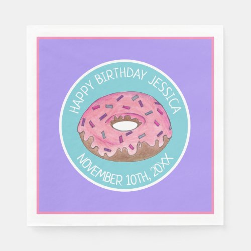 Happy Birthday Pink Donut Doughnut Bday Girl Paper Napkins