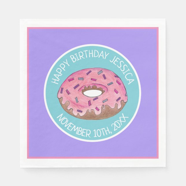 Happy Birthday Pink Donut Doughnut Bday Girl Paper Napkins (Front)