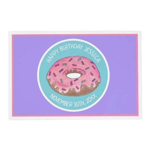Happy Birthday Pink Donut Doughnut Bday Girl Paper Placemat