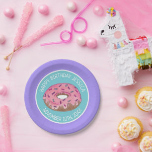 Happy Birthday Pink Donut Doughnut Bday Girl Paper Plates