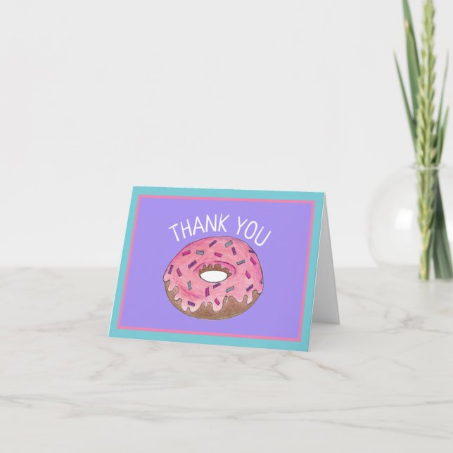 Happy Birthday Pink Donut Doughnut Bday Girl Paper Thank You Card (Front)