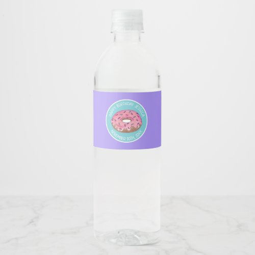 Happy Birthday Pink Donut Doughnut Bday Girl Paper Water Bottle Label