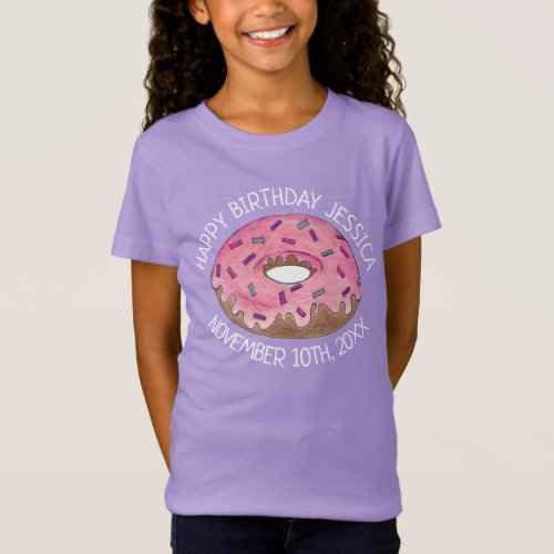 Happy Birthday Pink Donut Doughnut Bday Girl T_Shirt