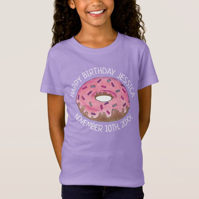 Happy Birthday Pink Donut Doughnut Bday Girl T-Shirt (Front)