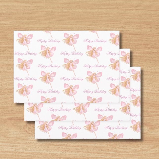  happy birthday pink fairy pattern girl cute wrapping paper sheets (Creator Uploaded)