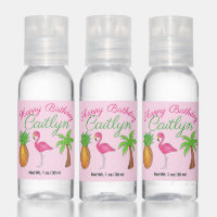 Happy Birthday Pink Flamingo Palm Tree Pineapple