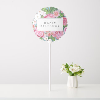 HAPPY BIRTHDAY Pink Floral Spring Blooms Balloon