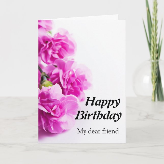Happy Birthday Pink flowers on white background Card (Front)
