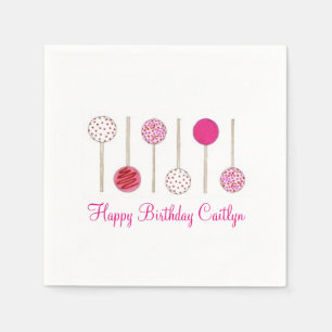 Happy Birthday Pink Frosted Cake Pops Napkins