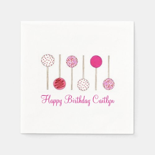 Happy Birthday Pink Frosted Cake Pops Napkins