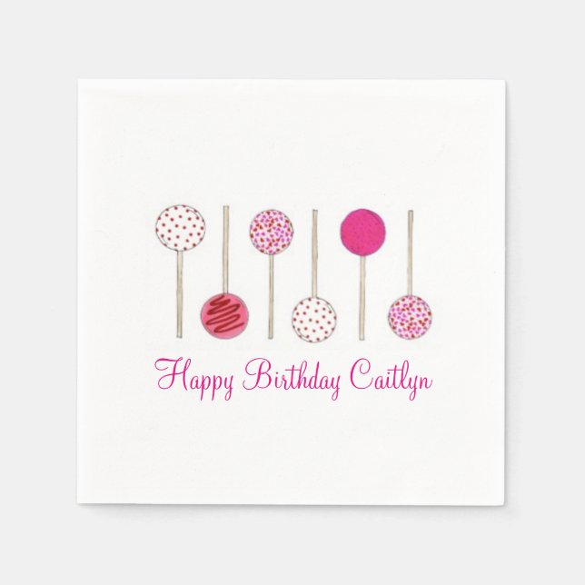 Happy Birthday Pink Frosted Cake Pops Napkins (Front)
