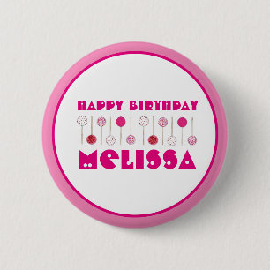 Happy Birthday Pink Frosted Cake Pops Party Favor Button