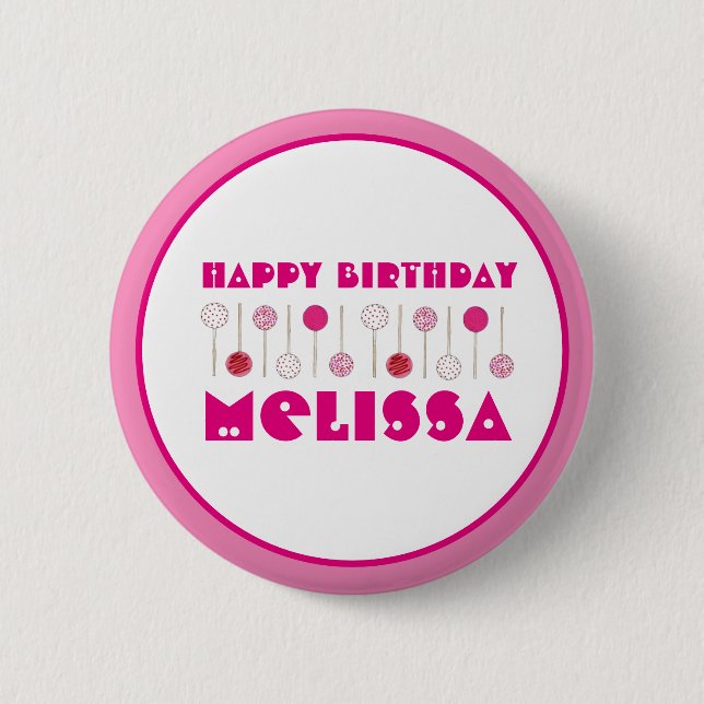 Happy Birthday Pink Frosted Cake Pops Party Favor Button (Front)