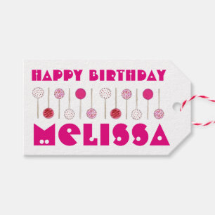 Happy Birthday Pink Frosted Cake Pops Party Favor Gift Tags