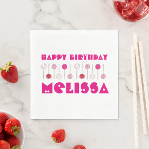 Happy Birthday Pink Frosted Cake Pops Party Favor Napkins